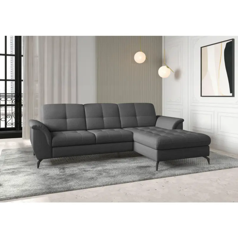 Ecksofa Zora E in Flachgewebe Dunkelgrau 262/164 cm
