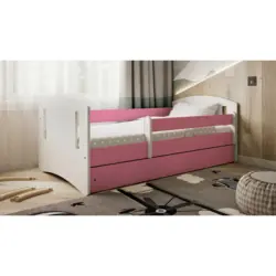 Kinder-/Juniorbett 80/140 cm in Wei&szlig;, Pink