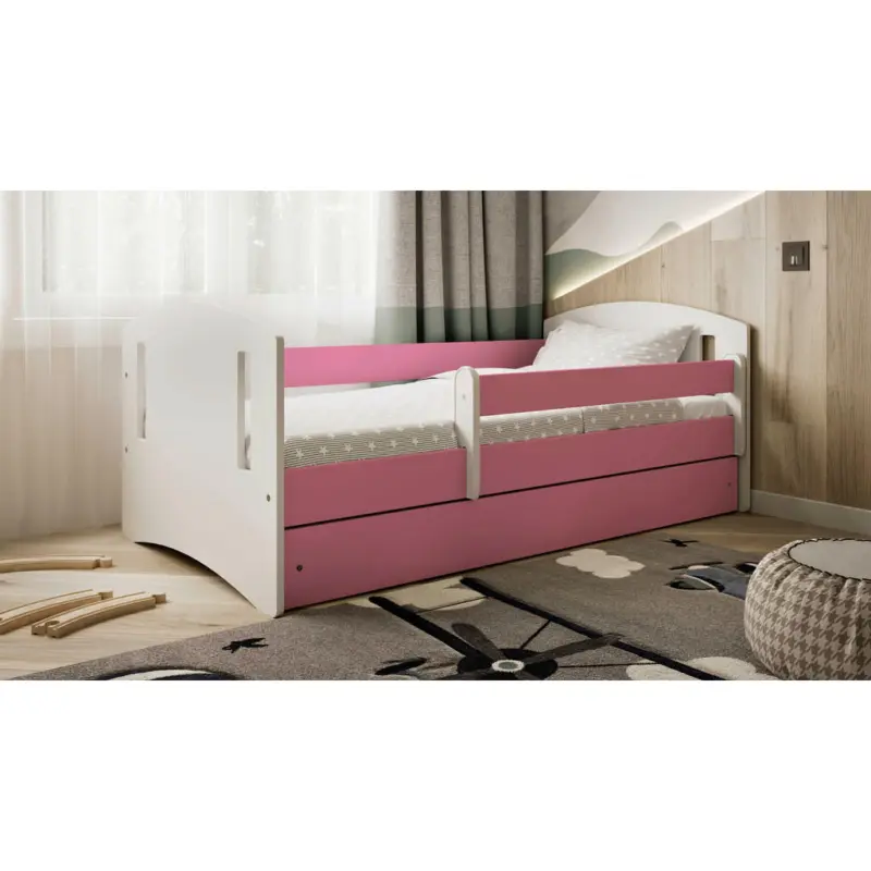 Kinder-/Juniorbett 80/140 cm in Wei&szlig;, Pink