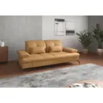 XXXLutz Lauterach - Ihr M&ouml;belhaus bei Bregenz 3-Sitzer-Sofa in Vliesstoff Kombination Echtleder/Stoff Currygelb