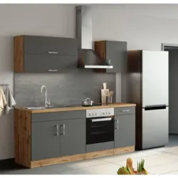 K&uuml;chenblock 210 cm in Anthrazit, Eiche Wotan