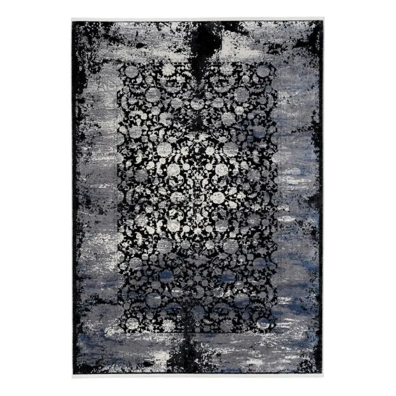 Webteppich 160/230 cm Colorado Flower Grau, Schwarz, Hellgrau, Dunkelgrau