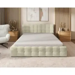 Polsterbett gepolstertes Kopfteil, Lattenrost, Bettkasten Beige 140/200 cm