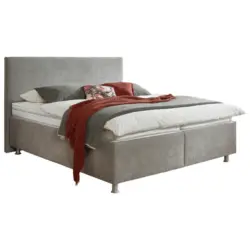 Polsterbett gepolstertes Kopfteil, Bettkasten, Lattenroste, Matratzen Beige 160/200 cm