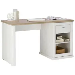 Schreibtisch 135/59/76 cm Grau, Wei&szlig; Stauraum