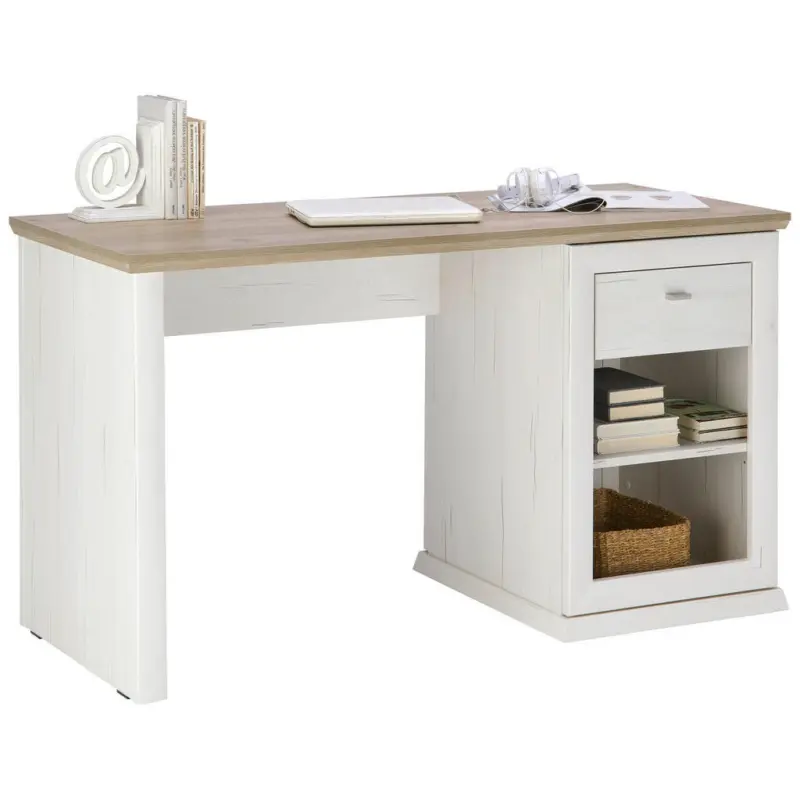 Schreibtisch 135/59/76 cm Grau, Wei&szlig; Stauraum