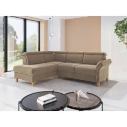 Ecksofa Glendale E in Flachgewebe Hellbraun 193/247 cm