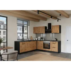 Eckk&uuml;che 240/240 cm in Graphitfarben, Eiche Wotan