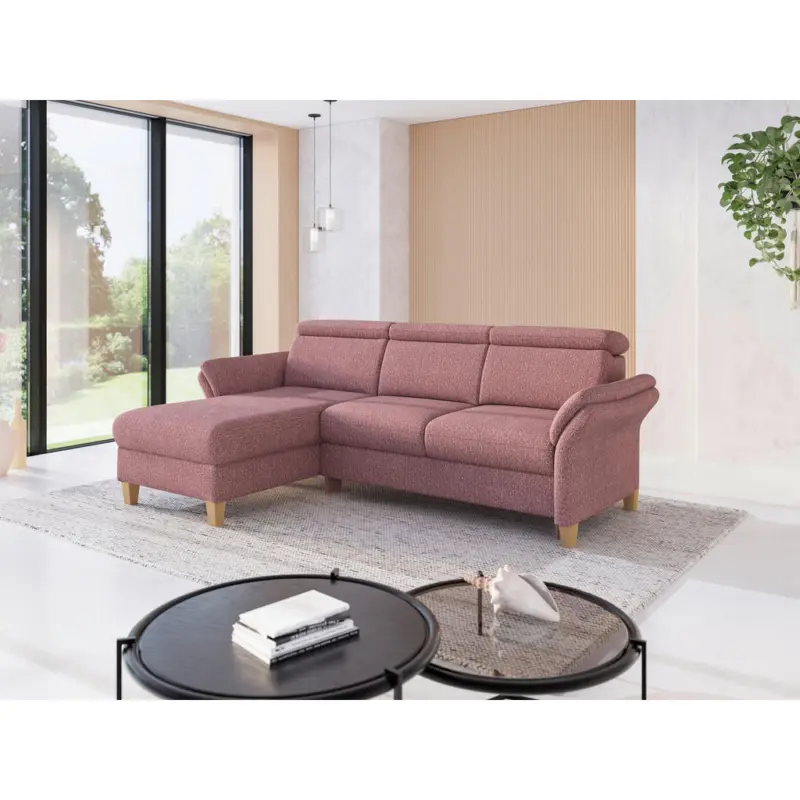 Ecksofa Glendale E in Chenille Aubergine 166/253 cm
