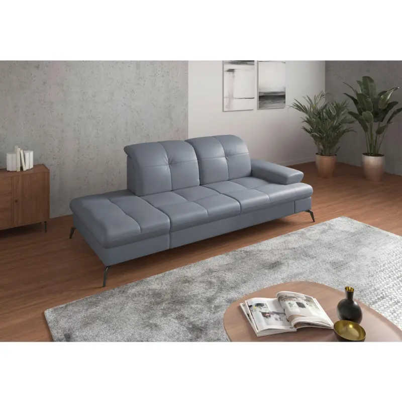 R&eacute;camiere in Vliesstoff Kombination Echtleder/Stoff Graublau