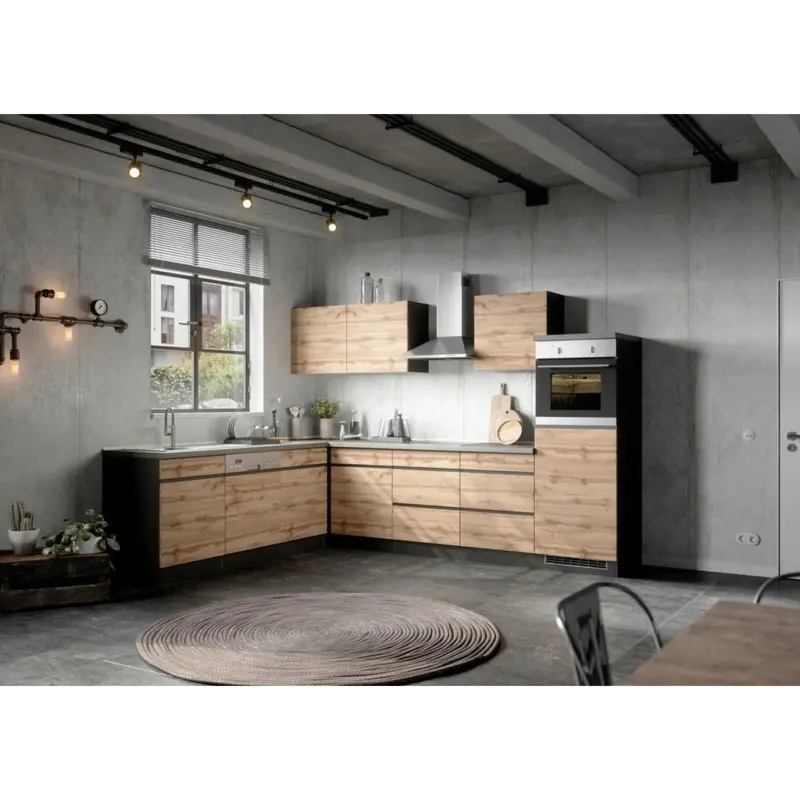 Eckk&uuml;che 240/300 cm in Graphitfarben, Eiche Wotan