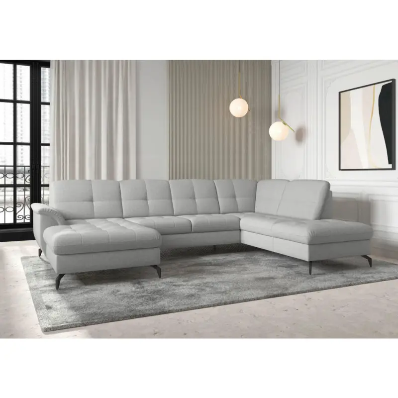 Wohnlandschaft Zora E in Flachgewebe Hellgrau