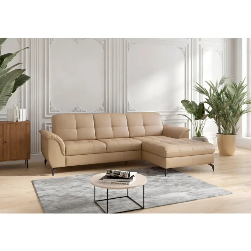 Ecksofa Zora E in Echtleder Cappuccino 262/164 cm
