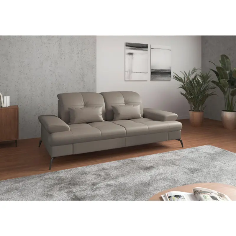 3-Sitzer-Sofa in Vliesstoff Kombination Echtleder/Stoff Grau