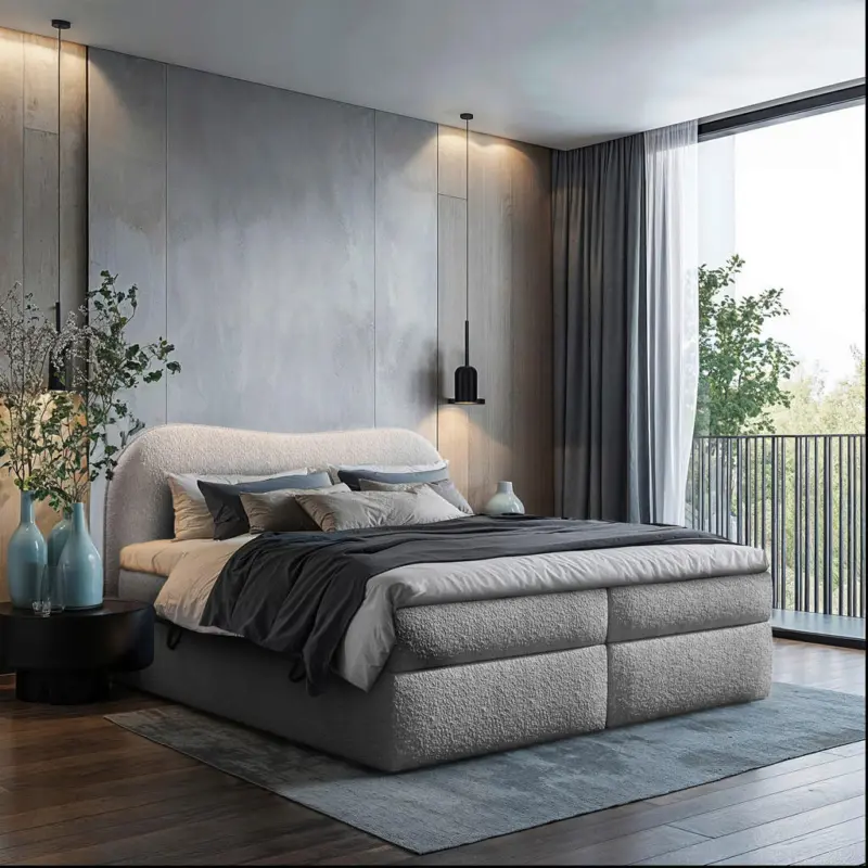 Boxbett 160/200 cm in Hellgrau