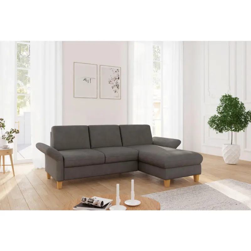 Ecksofa Rochelle E in Flachgewebe Graphitfarben 251/164 cm