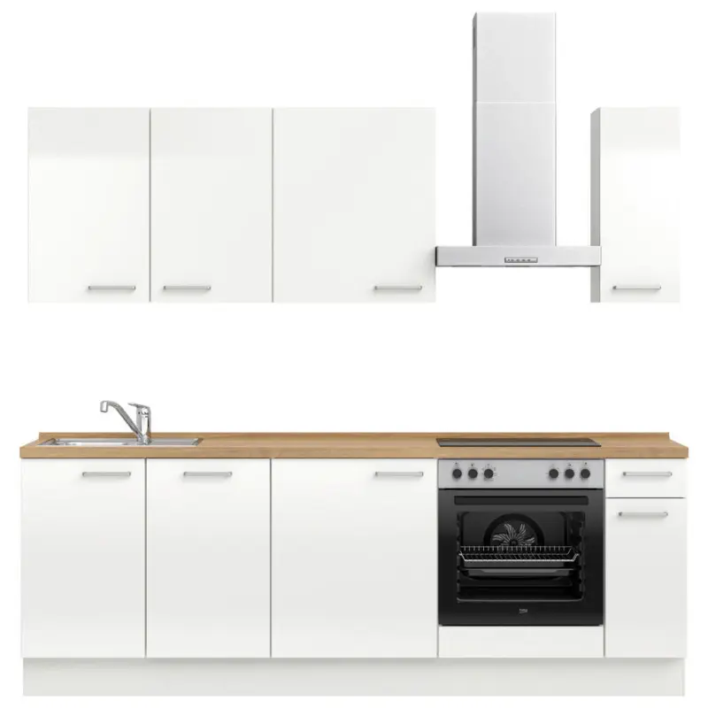 K&uuml;chenblock 240 cm in Eichefarben, Wei&szlig; Hochglanz