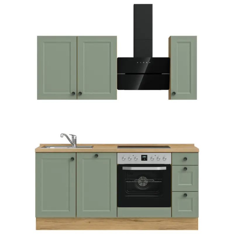 K&uuml;chenleerblock 180 cm in Gr&uuml;n, Eichefarben