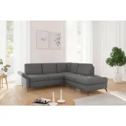 Ecksofa Rochelle E in Flachgewebe Dunkelgrau 240/216 cm