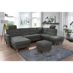 Wohnlandschaft Palmera V in Mikrofaser Grau