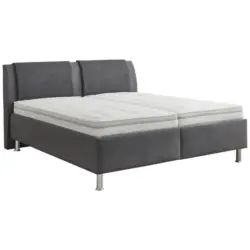Polsterbett Matratze, gepolstertes Kopfteil, Lattenrost Anthrazit, Grau 160/200 cm