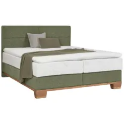 Boxspringbett 200/200 cm in Gr&uuml;n, Eichefarben