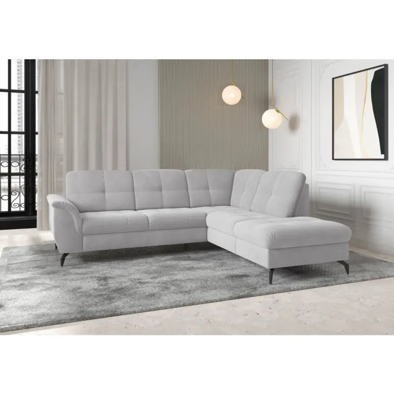 Ecksofa Zora E in Flachgewebe Silberfarben 244/212 cm