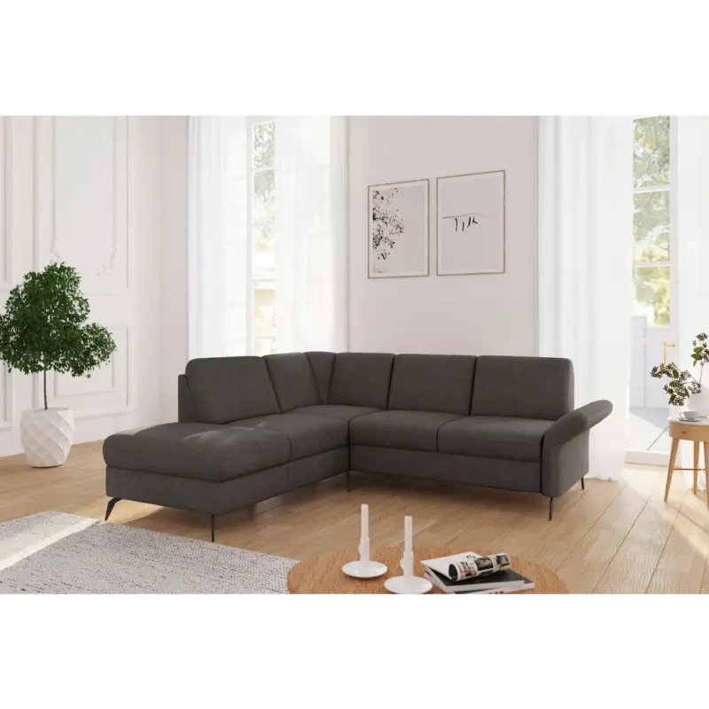 Ecksofa Rochelle E in Flachgewebe Graphitfarben 216/240 cm