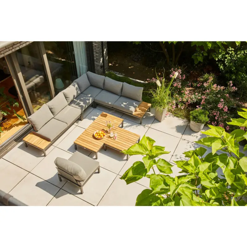 Loungegarnitur 23-teilig Teakholz massiv Aluminium