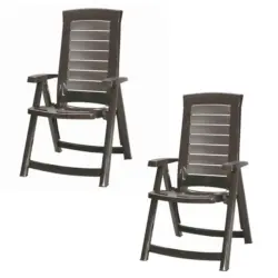 Gartenklappsessel-Set in Kunststoff Graphitfarben