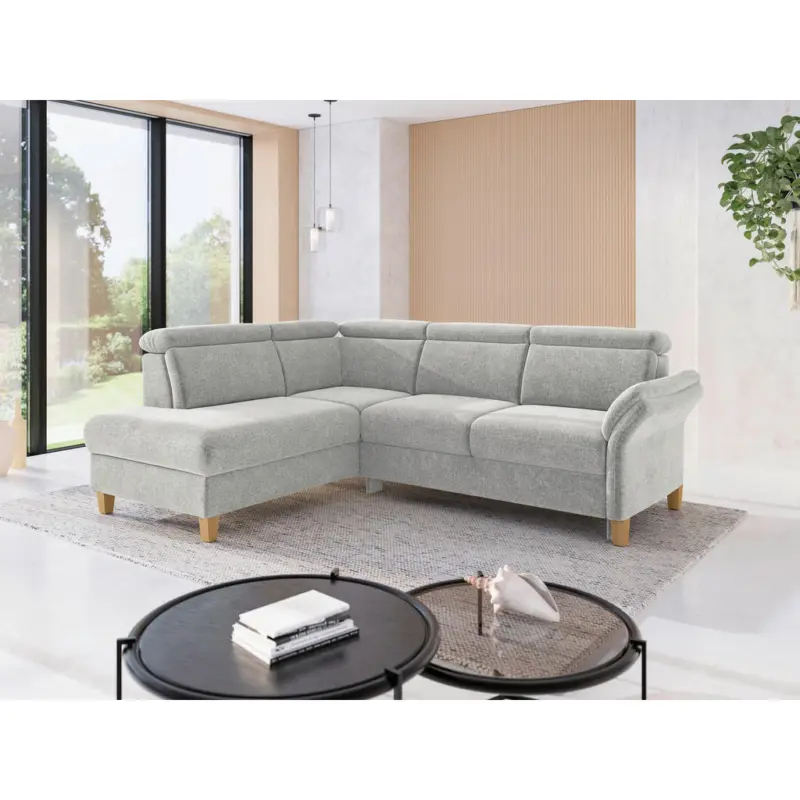 Ecksofa Glendale E in Flachgewebe Hellgrau 193/247 cm