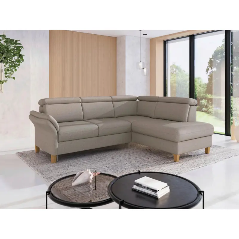 Ecksofa Glendale E in Flachgewebe Taupe 247/193 cm