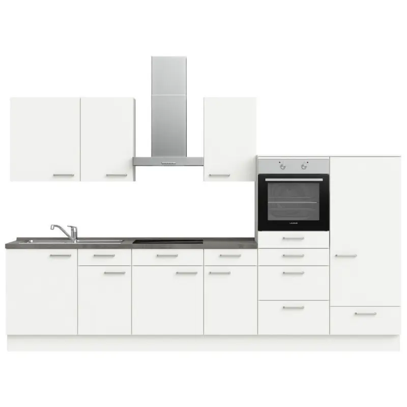 K&uuml;chenleerblock 330 cm in Wei&szlig;, Schieferfarben