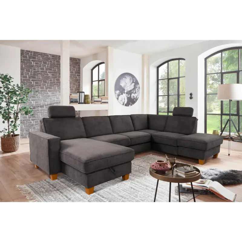 Wohnlandschaft in Flachgewebe Dunkelgrau