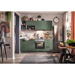 K&uuml;chenleerblock 205 cm in Dunkelgr&uuml;n