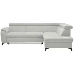 Ecksofa Prag in Teddystoff Silberfarben