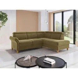 Ecksofa Glendale E in Flachgewebe Olivgr&uuml;n 247/193 cm