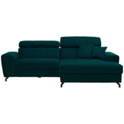Ecksofa in Velours Petrol 267/181 cm