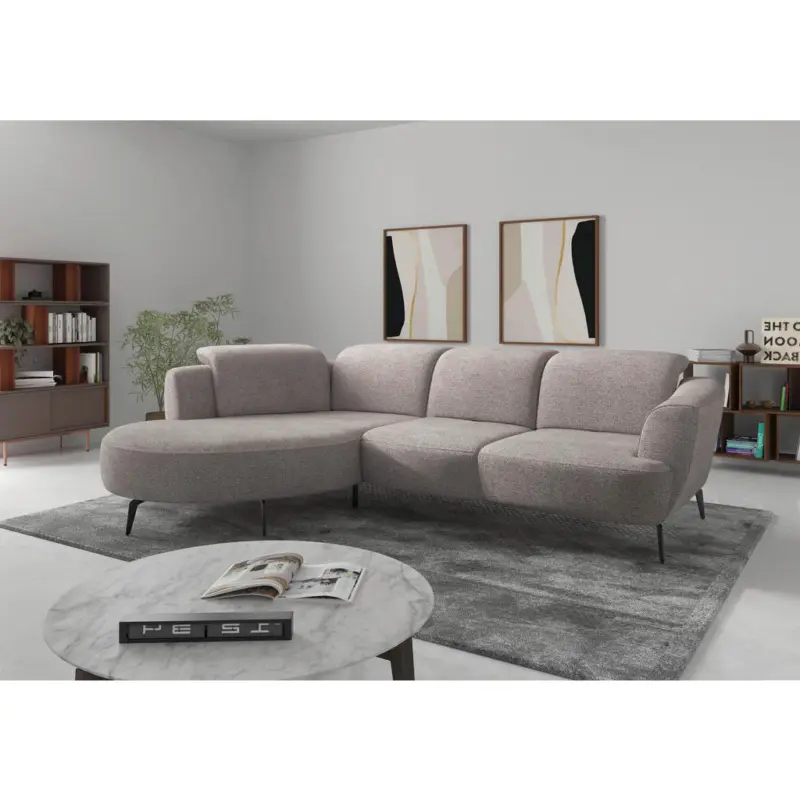 Ecksofa ZOE E in Chenille Silberfarben 199/309 cm