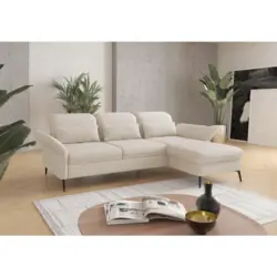 Ecksofa in Flachgewebe Creme 264/198 cm