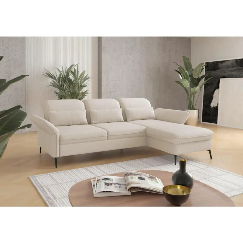 Ecksofa in Flachgewebe Creme 264/198 cm