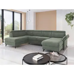 Wohnlandschaft Glendale E in Flachgewebe Dunkelgr&uuml;n