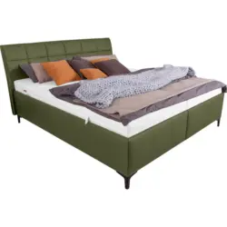 Polsterbett gepolstertes Kopfteil, Bettkasten, Lattenroste, Matratzen Gr&uuml;n 200/200 cm