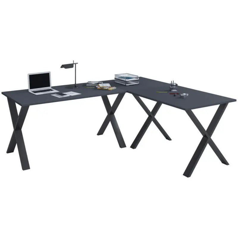 Eckschreibtisch 190/190/76 cm in Anthrazit, Schwarz