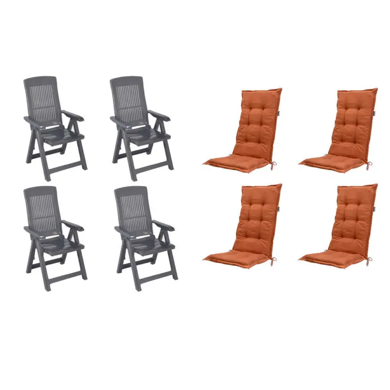 Gartenstuhl-Set Kunststoff, Textil Anthrazit, Terracotta