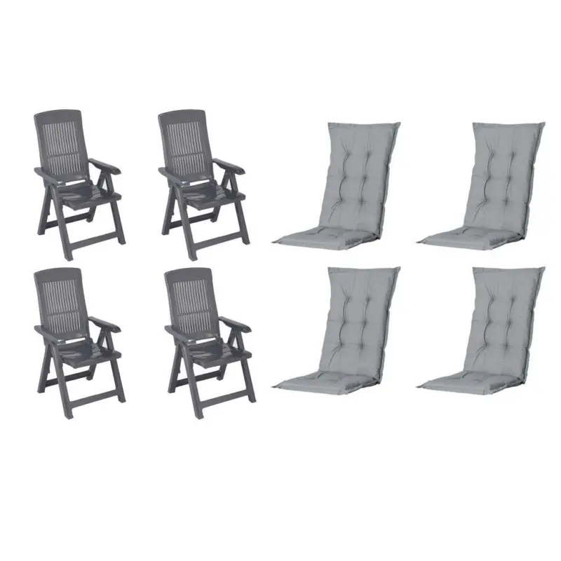 Gartenstuhl-Set Kunststoff, Textil Anthrazit, Grau