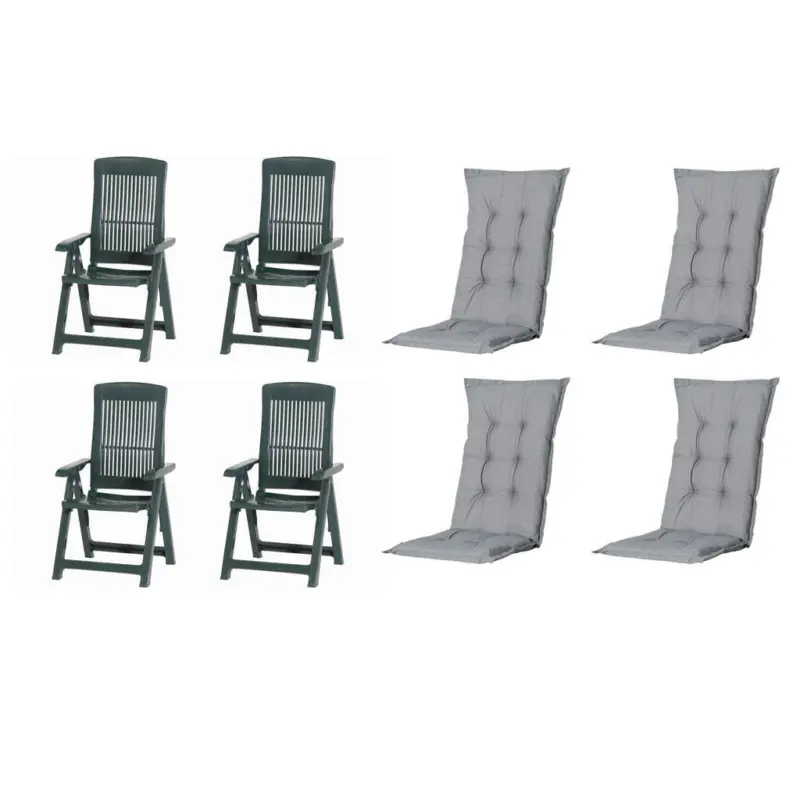 Gartenstuhl-Set Kunststoff, Textil Grau, Gr&uuml;n