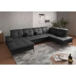 Wohnlandschaft in Echtleder Schwarz