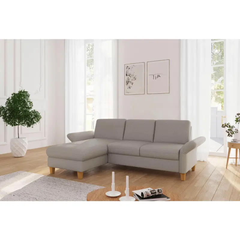 Ecksofa Rochelle E in Flachgewebe Taupe 164/251 cm