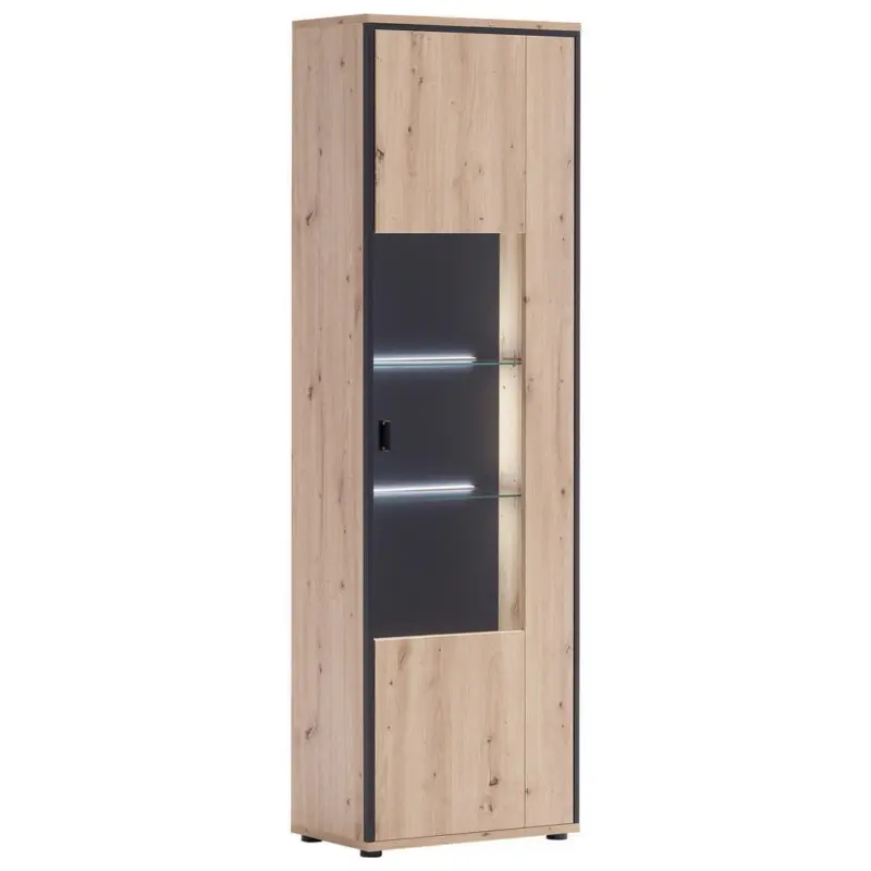Vitrine in Anthrazit, Klar, Eichefarben